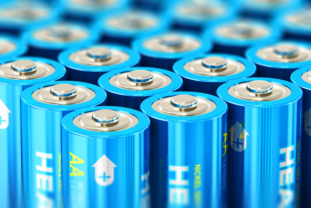 Several blue-colored batteries